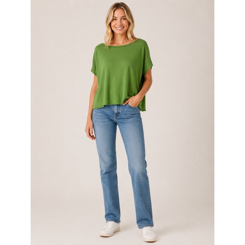 Eileen Fisher Womens XS Green 100% Organic Linen Boat Neck top boxy oversized